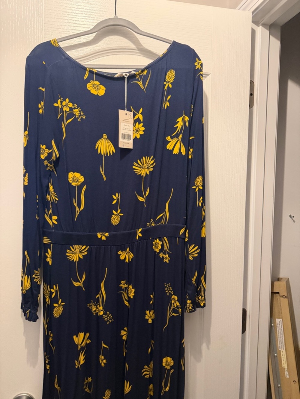 BODEN Evelyn Jersey Navy Blue Midi Dress with Yellow dandelion NWT